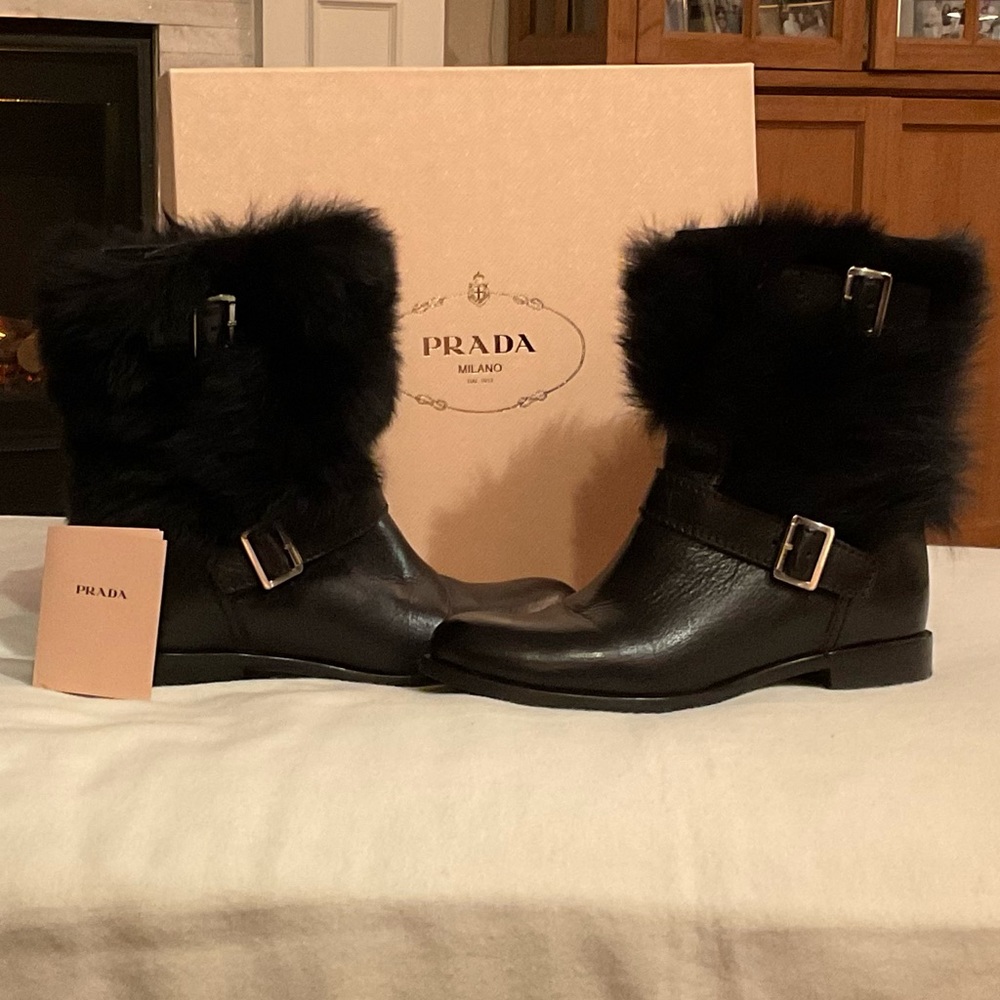 Prada real fur combat boots with original box